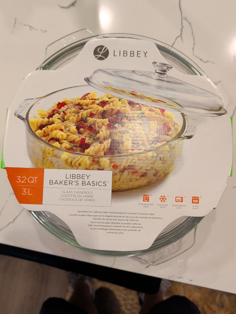 Libbey Baker’s Basics Glass Casserole Dish with Cover, 3 quart with lid.